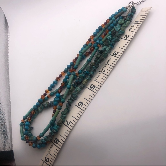 𝅺vtg Sajen 925 Turquoise & Amber Beaded Multi Strand Necklace 16” + 2” Extender - Picture 8 of 8